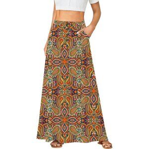 Women's Multicolor Orange High Waist Button Front A-Line Long Cozy Maxi Skirts